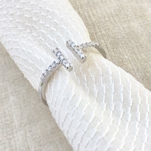 Silver Open Band Ring with Pavé CZ Accent - Silver